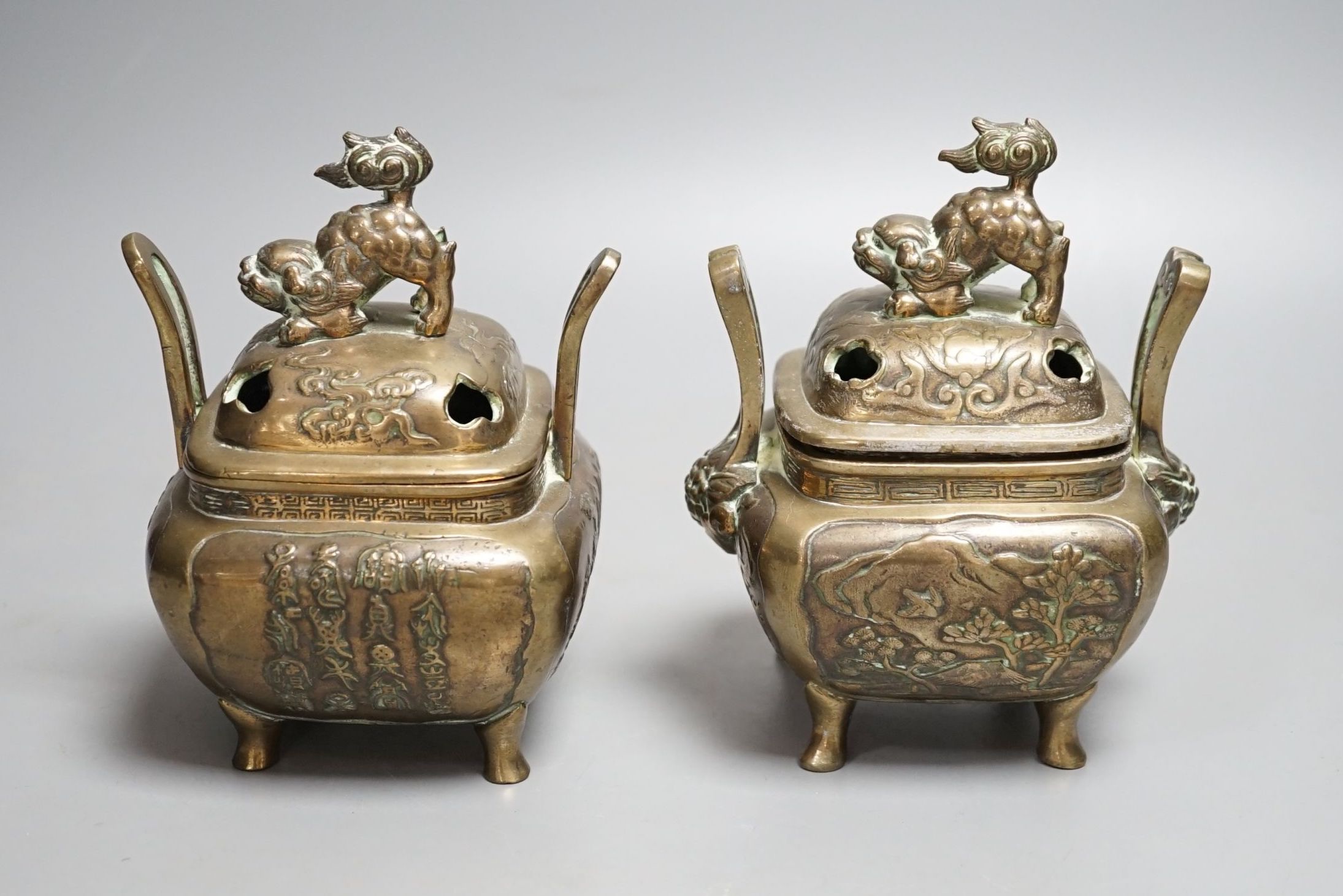 A pair of Japanese bronze censers and covers, with apocryphal Xuande marks 13cm